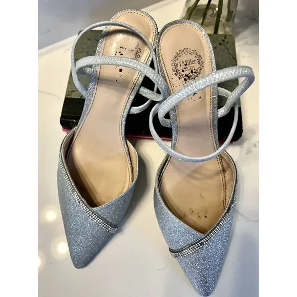 I. Miller Silver Glitter & Rhinestone Strappy Pumps for Formal Occasion Size 8.5 - Picture 1 of 9